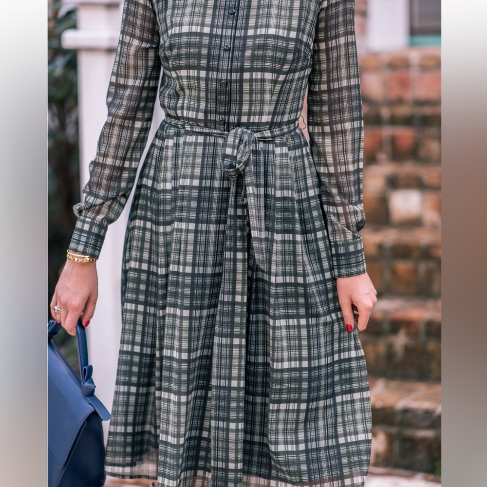 Gal Meets Glam Jessie Plaid Sage Green button dress GMG - Picture 8 of 9